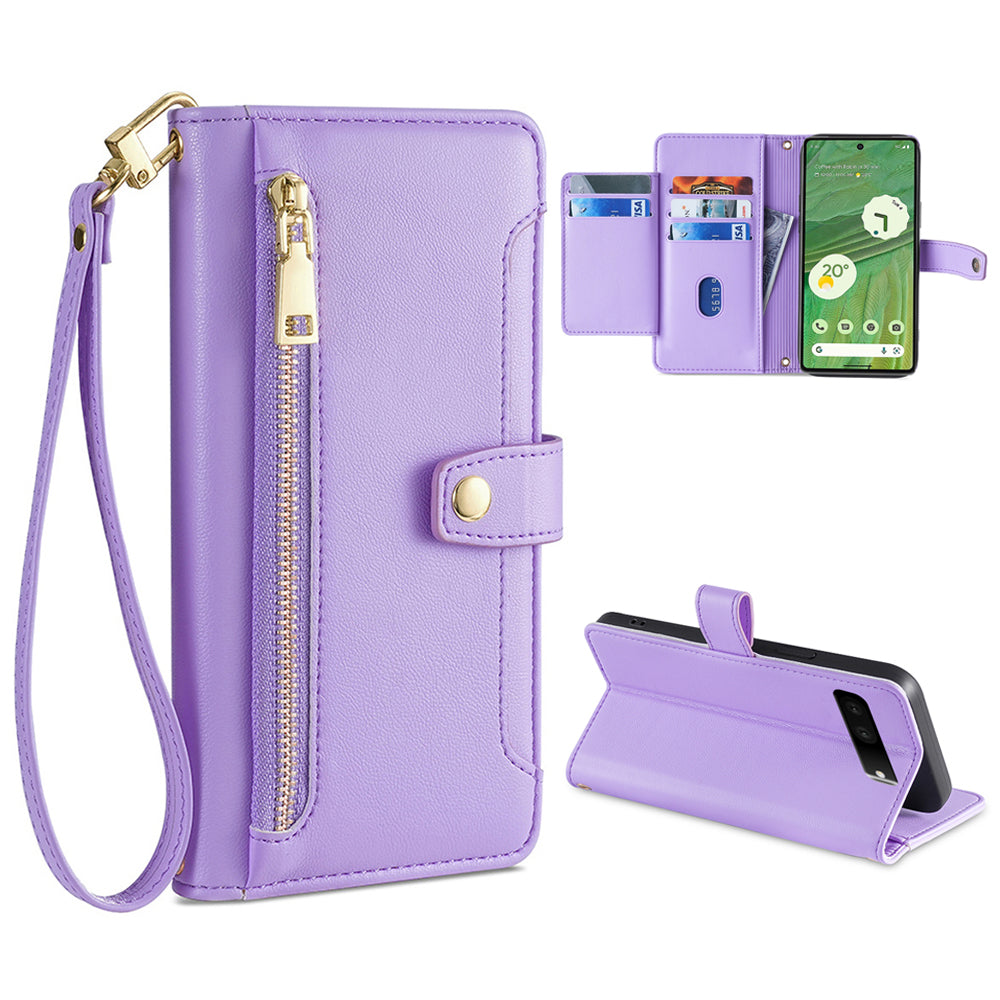 For Google Pixel 7 5G Textured PU Leather Zipper Pocket Wallet Phone Case Stand Multiple Card Slots Magnetic Closure Cover with Wrist Strap and Shoulder Strap For Google Pixel 7 5G Textured PU Leather Zipper Pocket Wallet Phone Case Stand Multiple Card Slots Magnetic Closure Cover with Wrist Strap and Shoulder Strap